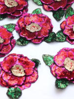 1 Pieza Patch De Rosa 3D Con Lentejuelas Rojas Para Moda Aplicación Brillante En Ropa DIY Parche Floral Para Adultos - details 4