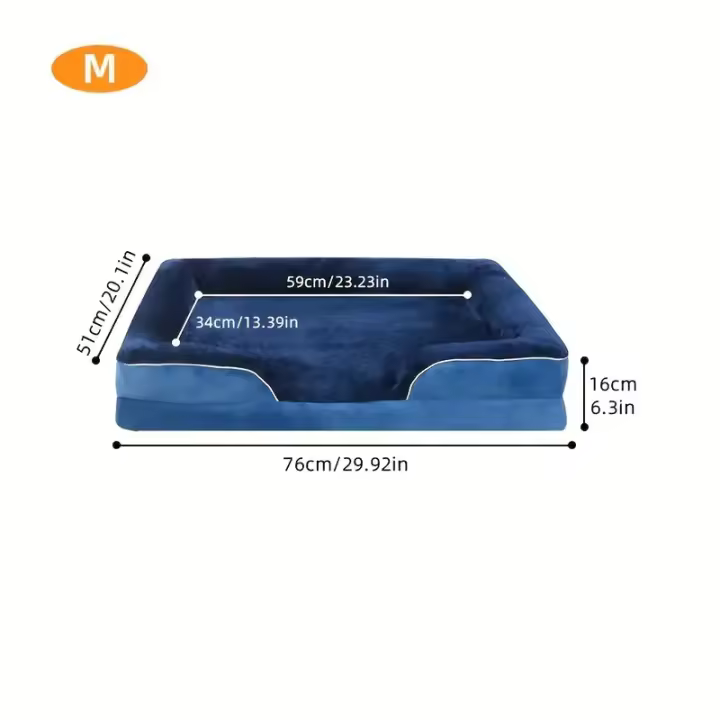 Cama para Mascotas XL Impermeable de Espuma Viscoelástica con Funda Desmontable y Lavable, Sofá para Mascotas de 65 cm (25.6") de Terciopelo Holandés con Juguete de Hueso, Azul Marino - 1