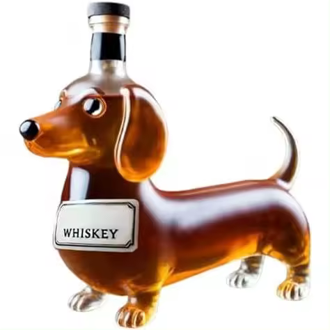 Botella de whisky con forma de perro salchicha, vaso de whisky con forma de perro salchicha esculpido en 3D, decantador de vino tinto único para amantes del whisky y los perros (A) - 1