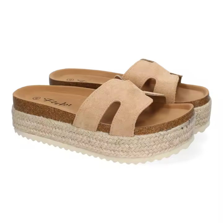 PuntoSalao Sandalias bio de plataforma en yute para mujer color kaki M-288 - 1