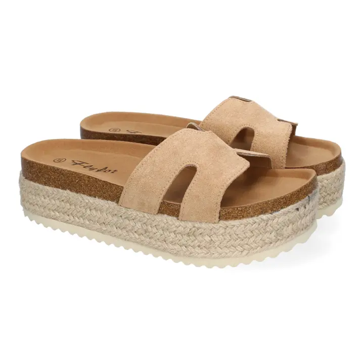 PuntoSalao Sandalias bio de plataforma en yute para mujer color kaki M-288 - 1