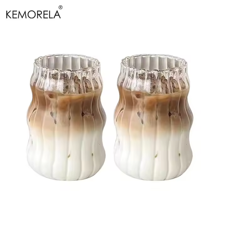 2/4/6PCS Vaso De Vidrio INS Resistente Al Calor Tumbler Bebida Transparente Taza De Café Leche Jugo Agua Para El Hogar Vaso De Cerveza Con Rayas - 1