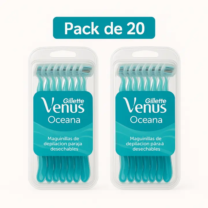 Gillette Venus Oceana maquinillas de depilación para mujer desechables, Pack de 20 cuchillas - 1