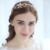 Diadema De Boda Elegante Tiara Con Perlas Y Flores Joyería Para El Cabello De Novia Metálica Dorada Hecha a Mano Accesorios De Cabello Para Mujeres - details 1