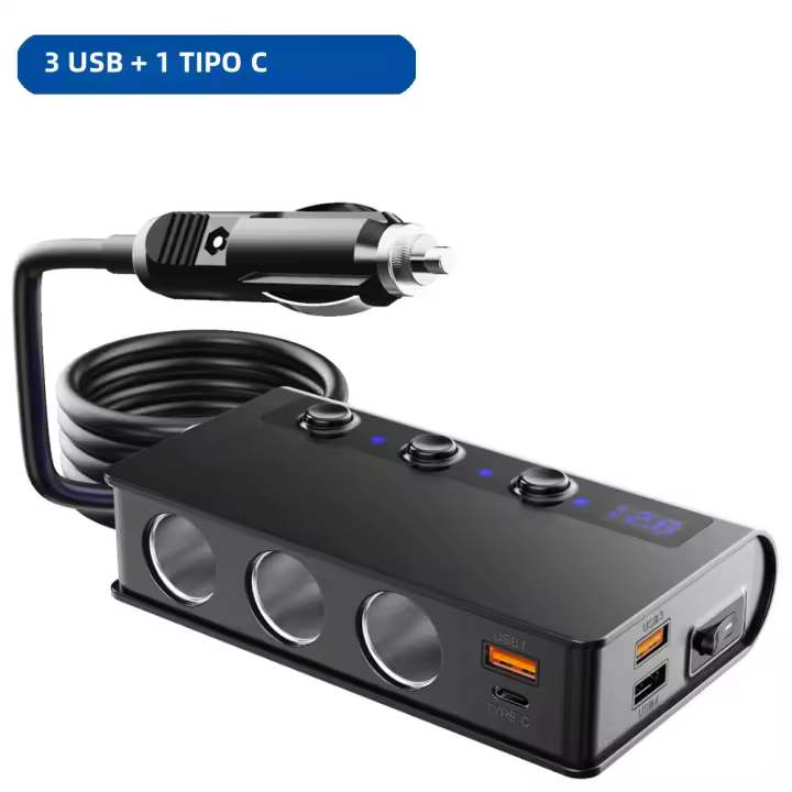 Cargador Rápido Multi Puertos 3.0 Gadpow Con USB Tipo-C Para Coche Adaptador De Energía De 180W Jack De Cigarrillo - 1