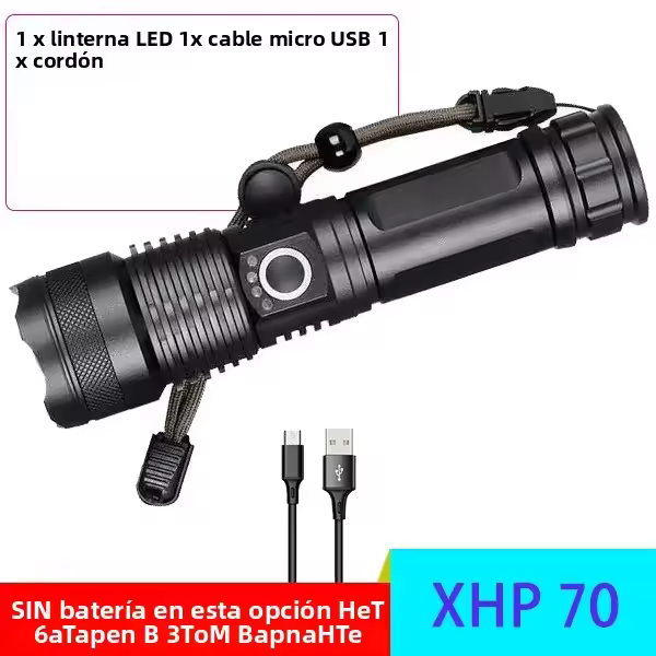 Linterna Táctica Recargable Super Potente LED XHP120 XHP90 Torcha Luz USB Para Camping Y Bricolaje Material De Aluminio - 1