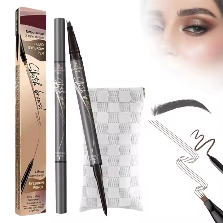 Lápiz de cejas Microblading marrón oscuro, lápiz de cejas 2 en 1, lápiz de cejas mágico, cepillo de cejas, lápiz de cejas 3D, lápiz de cejas resistente al agua, kit de tinte para cejas de aspecto natural (marrón) - 1