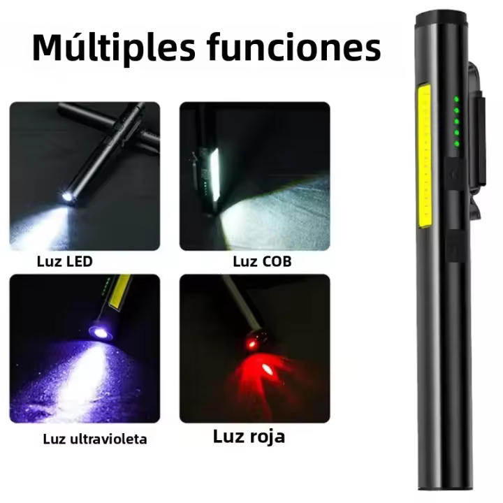Linterna LED Multifuncional 4 En 1 Super Brillante 365nm UV Cargable Por USB Con Imán En La Punta Y COB Farol Torcha - 1