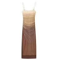 Vestido Midi De Verano TRAF Para Mujer En Malla Y Tulle Impresión Bodycon Casual Con Encaje Y Estampado Cintura Empiric Zipper Sin Mangas - details 7