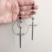 Pendientes Colgantes De Espada Gótica Para Mujer Joyería De Halloween Clásica Y Mística Regalo Elegante Con Doble Hoja Y Anillo - details 0