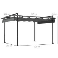 Outsunny Pérgola 3x4 m Gazebo Cenador de Jardín con Techo Retráctil de Poliéster y 12 Orificios de Drenaje Pérgola para Patio Terraza Exterior Gris Oscuro - details 2