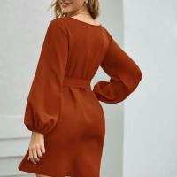 Vestido De Mujer Talla Grande De Chiffon Color Sólido Moda 2021 Manga Farol Suéter Cinturón A-Línea Cuello Redondo Largo Hasta La Rodilla - details 14