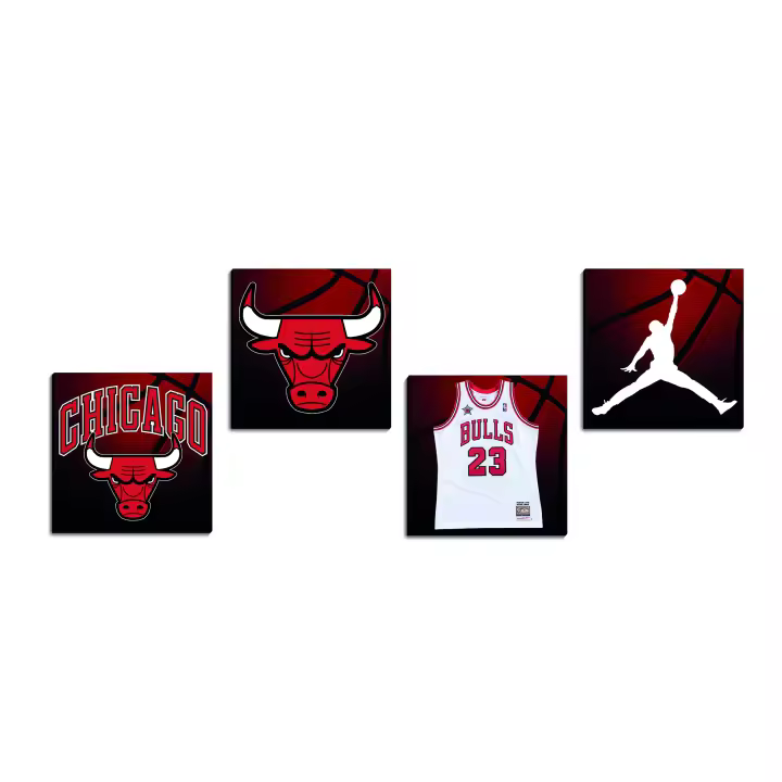 Decographics | Cuadros Juvenil | Decoración Juvenil | Cuadros Basket | Cuadros Decorativos | Chicago Bulls | 4 Cuadros - 1