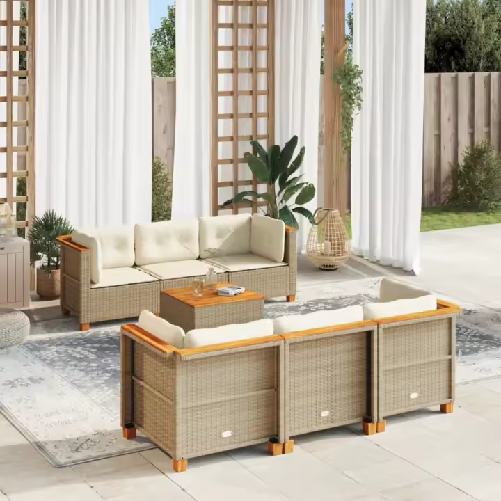 vidaXL Set sofás de jardín 7 piezas y cojines ratán sintético beige - 1