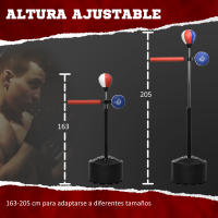 SPORTNOW Saco de Boxeo de Pie con Bola de Velocidad Altura Ajustable Base Rellenable de Agua o Arena Barra de Reflejos e Inflador Punching Ball para Adultos 80,5x48x163-205 cm Negro y Rojo - details 4