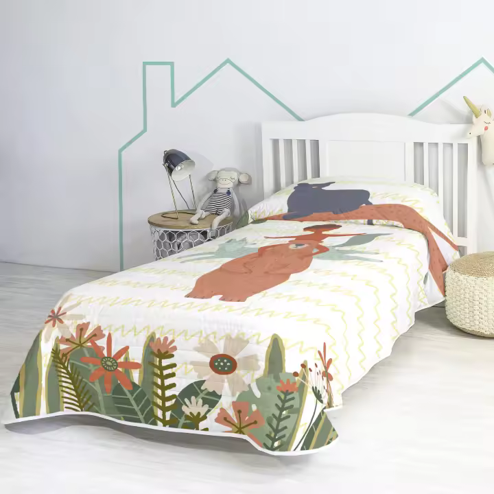 Happyfriday- Jungle life Colcha, Colchas infantiles 100% Algodón (exterior) 100% Poliéster (relleno), calidad de 150 TC, Fabricado en España - 1