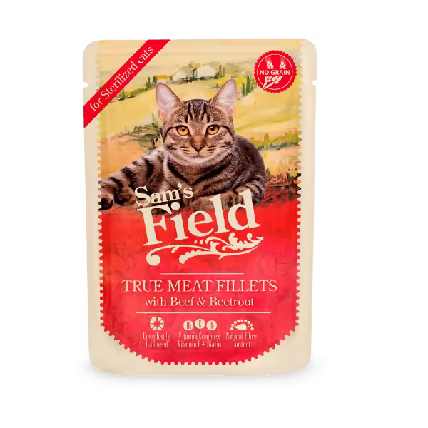Sam's Field Buey y remolacha para gatos esterilizados 85 gr - 1