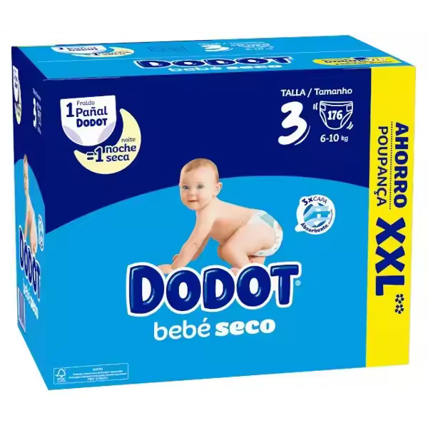 Dodot Pañales Bebé Seco: Talla 3 (176 pañales) - Talla 4 (164 pañales) - Talla 5 (152 pañales) - Talla 6 (140 pañales). FORMATO AHORRO - Pack Mensual - DODOT - 1