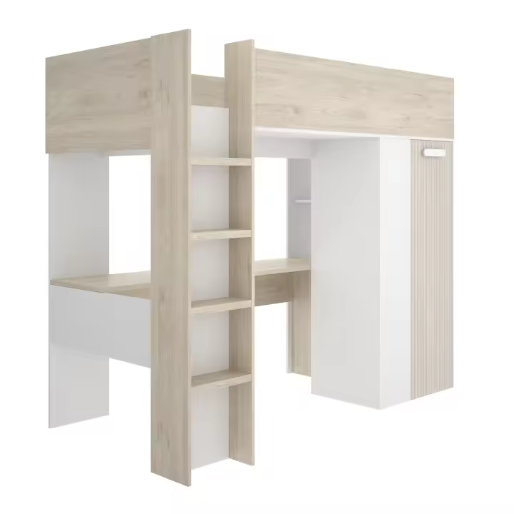 DEKIT GRUPO RIMOBEL SPYLO - CAMA ALTA PARA DORMITORIO - LITERA - BLANCO / NATURAL ALISTONADO - 177.5 x 206 x 111 - 1