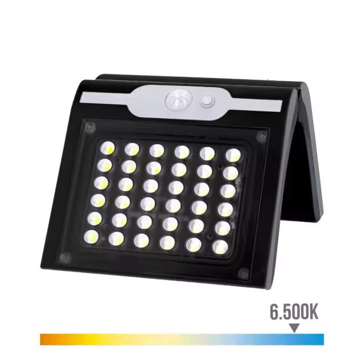 Aplique solar 2w 220lm 6.500k con sensor color negro edm - 1