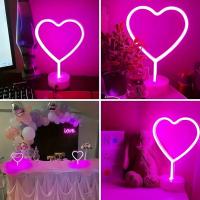 1pc Luz De Noche En Forma De Corazón LED Neón Rosa Con Base Potenciada Para Decoración De Habitación Y Fiestas - details 7