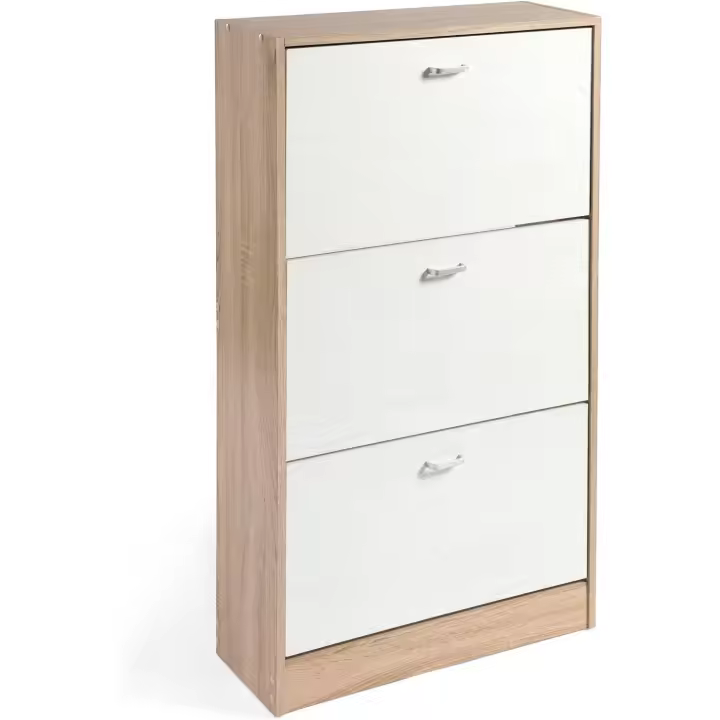 Mueble Zapatero Madera | 3 Puertas Oscilobatientes | 6 Baldas para 28 Zapatos | Diseño Minimalista | Zapatero Entrada (Taupe/Blanco) - 1
