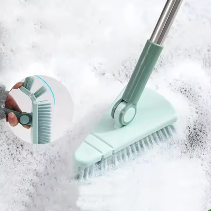 Cepillo De Piso Triangular Con Mango Largo Y Cerdas Duras Para Limpieza De Espacios Estrechos De Baño Y Cocina - 1