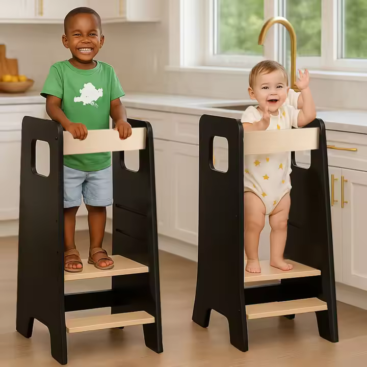 Torre Montessori para niños, Torre de aprendizaje evolutiva, 3 en 1 Torre de aprendizaje, Multifuncional Torre de aprendizaje para niños mayores de 1 año (negro) - Regalos originales para bebés prácticos 1 año 2 años - 1