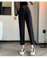 Pantalones De Trabajo Mujer Estilo Casual Cintura Alta Botones Talla Grande Color Caqui Largo Hasta El Tobillo Trasero Ancho - details 39