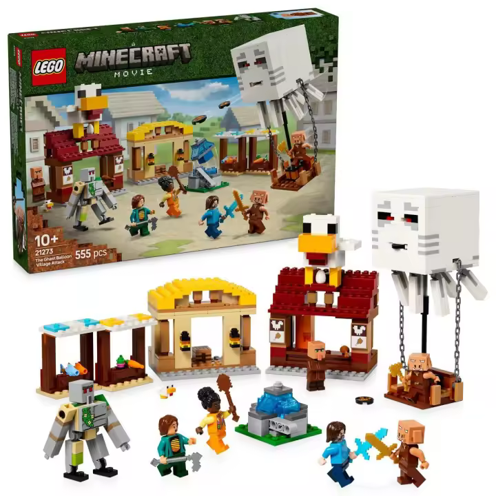 LEGO 21273 Minecraft El Ataque a la Aldea del Globo de Ghast, Juguete de Regalo para Niños, Set de Casa y Edificio Basado en el Videojuego con Figuras de Gallina y Gólem - 1