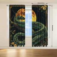 2pcs Cortina Con Estampado De Luna Y Serpiente Para Decoración Del Hogar Tratamiento De Ventana Para Dormitorio Oficina Cocina Sala De Estar Y Estudio 100% Poliéster - details 11