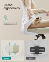 Silla de Oficina, Escritorio de Malla, Giratoria Ergonómica, Soporte Lumbar, Oscilante, Asiento de 53 cm, Apoyabrazos Abatibles, Reposacabezas, Beige y Negro - details 3