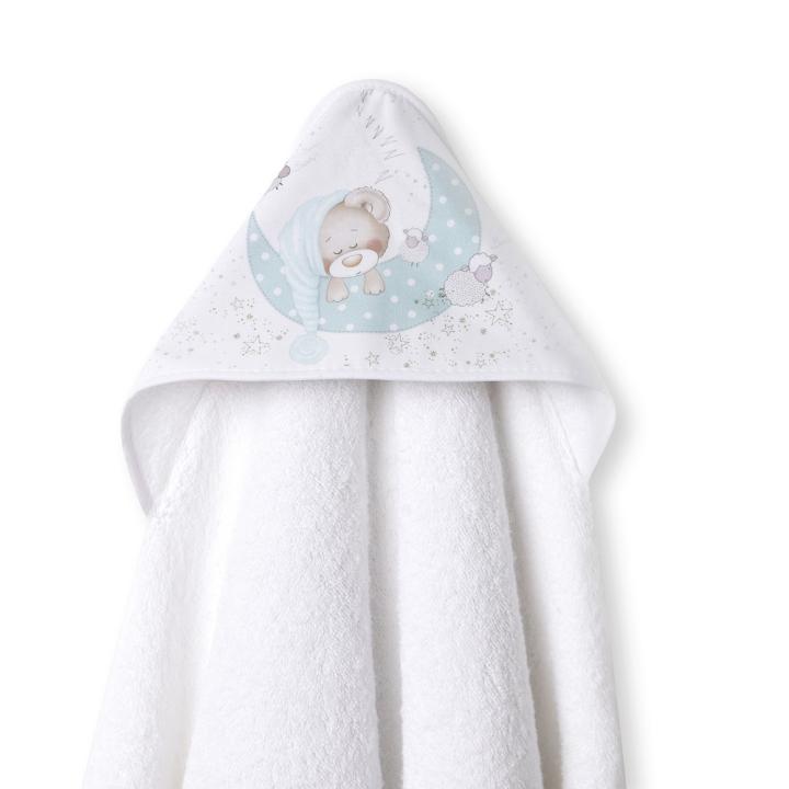 Interbaby capa de baño de 1metro x 1metro con capucha y babero azul/ verde BEAR SLEEPING