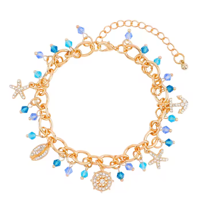 Encanto Pulsera popular con colgante de ancla y estrella de mar de aleación estilo vacaciones oceánicas para damas - 1