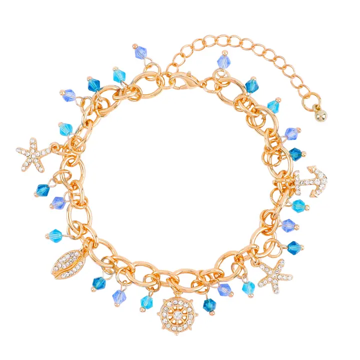 Encanto Pulsera popular con colgante de ancla y estrella de mar de aleación estilo vacaciones oceánicas para damas - 1