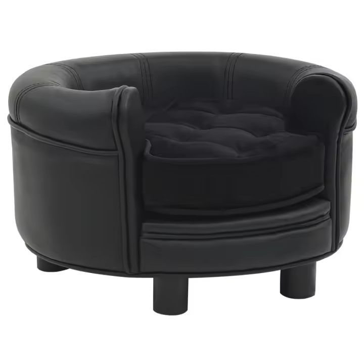 vidaXL Sofá para perros felpa y cuero sintético negro 48x48x32 cm - 1