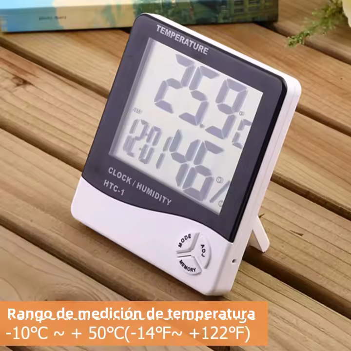 Metros De Temperatura Y Humedad Digital LCD HTC-1 Estación Meteorológica Con Reloj Para Interior Y Exterior Medidor De Humedad Y Termómetro - 1