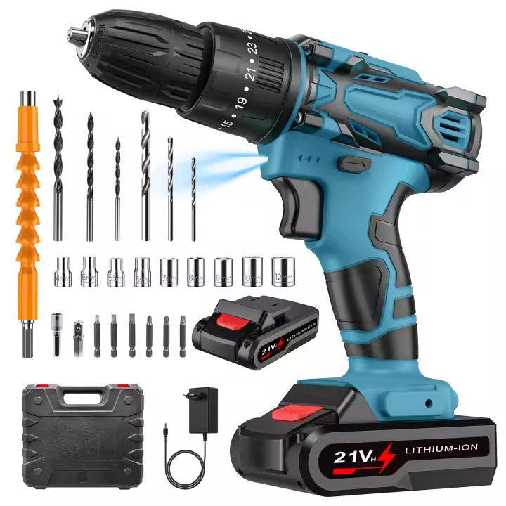 Cordless Electric Drill Set 23 Pieces Rechargeable Electric Screwdriver with Lithium Battery Household Multifunct 2- Speed Power Tools for Christmas Gift - 1
