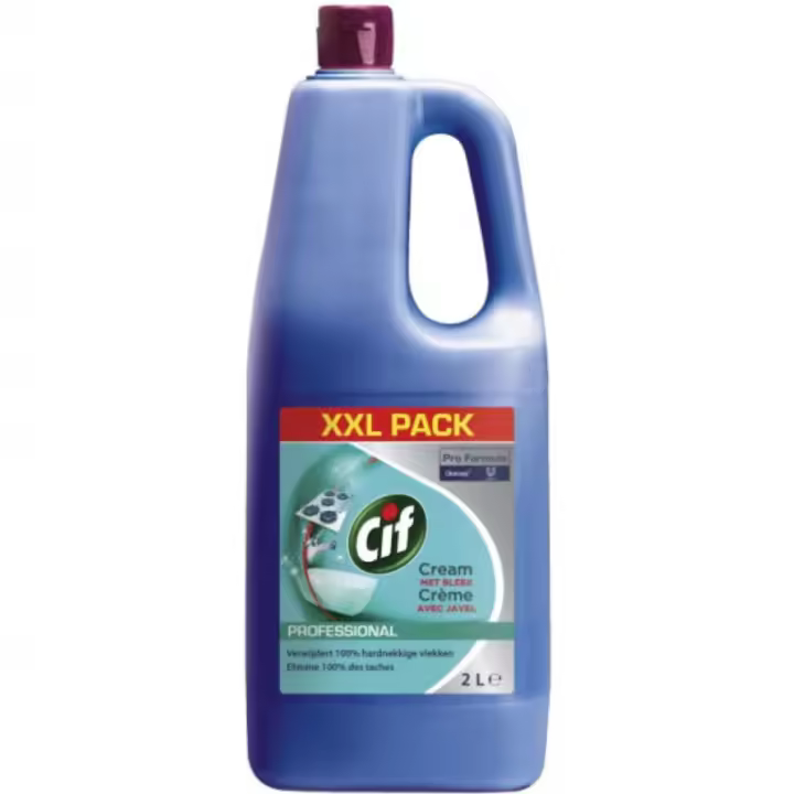 Crema Limpiadora con Lejía CIF Profesional 2L - Higiene Máxima para Baño y Cocina - Elimina Manchas y Suciedades Difíciles - Fácil Aclarado - Elimina Moho - Marca Diversey - 1