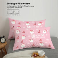 Juego De Cama Navideño 3 Piezas Con Estampado De Santa Rosa Y Rosas En Color Rosa Suave Y Cómodo Conjunto De Edredón Y Almohadas - details 5