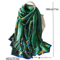 Bufanda De Pavo Real Verde Estampado Boho Vintage Para Mujer Envolvente Antigolpes Toalla De Playa Viaje Material Poliéster - details 0
