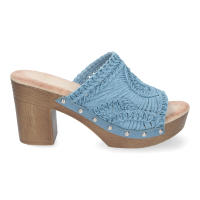 Davinia Shoes Zueco de Tacon Alto para Mujer, Comodo, Material de Imitacion a Madera, con Pala Bordada, Tachuelas, y Talon Abierto. Shoes&Blues.es DB-3178-Azul - details 1