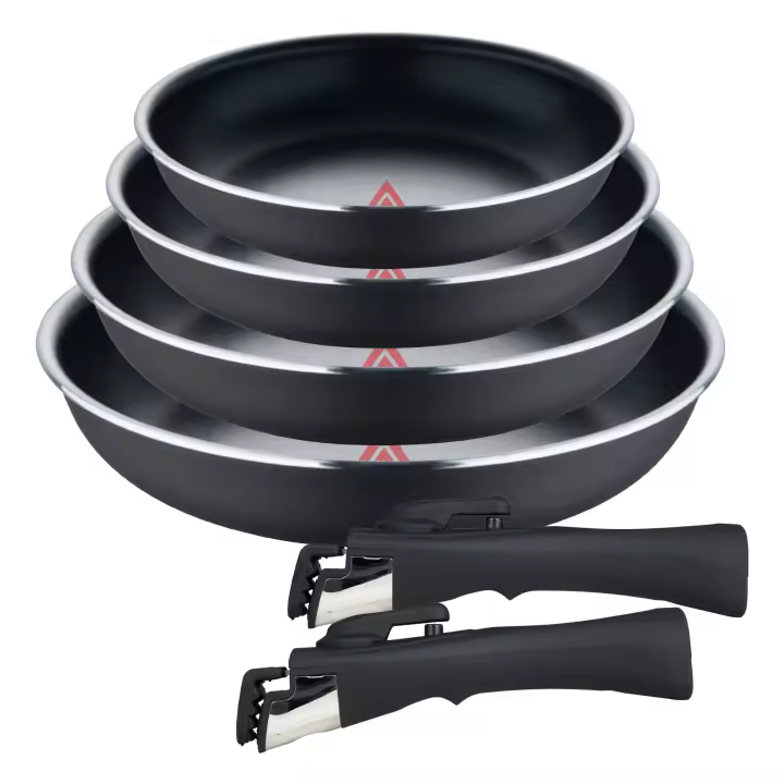 Juego de 6 pcs: 3 sartenes Ø18Ø20Ø24cm y 3 Cacerolas Ø16Ø18Ø20cm en aluminio prensado con revestimiento ILAG con 2 mangos extraibles - 1