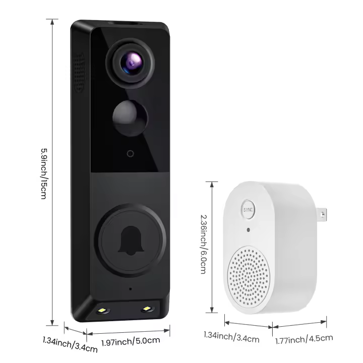 Timbre con video, cámara, intercomunicador de voz, monitoreo wifi, HD, visión nocturna, timbre inteligente, electrónico, ojo de gato - 1