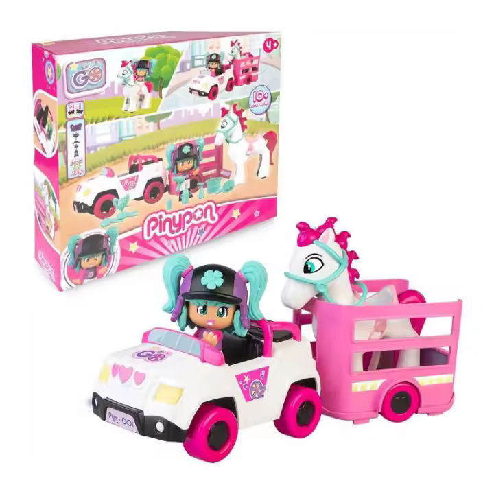 PINYPON COCHE CON REMOLQUE Y CABALLO DE FAMOSA - 1
