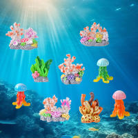 Mini Acuario De Resina Con Decoraciones De Plantas Y Rocas De Coral Artificiales Accesorios Colores Variados Para Escritorio - details 1