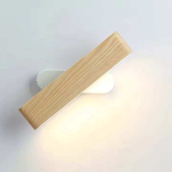 Lámpara de pared LED, lámpara de pared de madera para interiores Lámpara de pared LED giratoria de 360 ° para sala de estar, dormitorio, escalera, pasillo, blanco cálido, 28 cm - 1