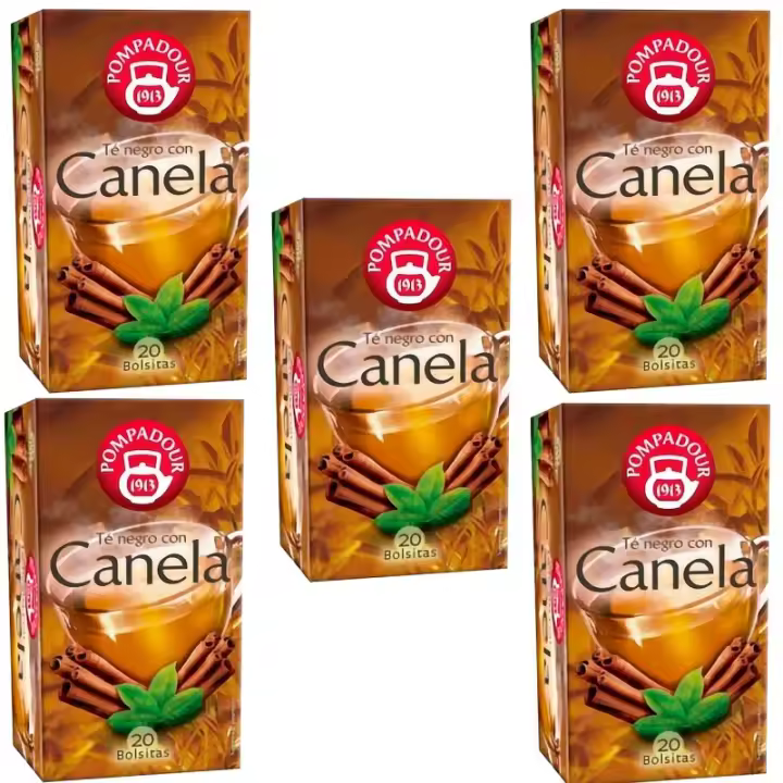 5 cajas de Té negro con Canela Pompadour 20 infusiones 8412900709952 - 1