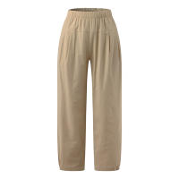 Pantalones Anchos De Algodón Para Mujer En Color Sólido Con Cintura Elástica Y Bolsillos Estilo Casual Vintage Streetwear - details 15
