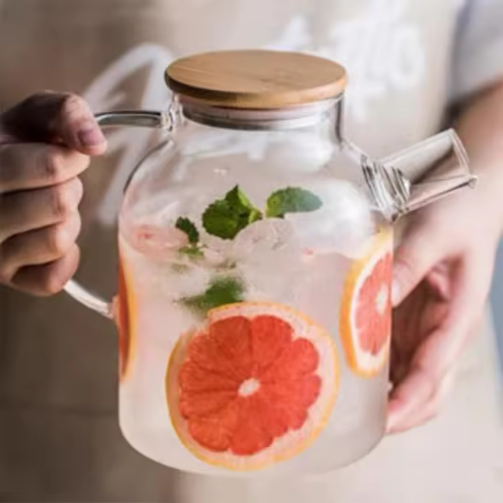 Tetera, Jarra de Agua de Vidrio con diseño de tapa de Madera, teteras para Cocina y Hogar. - 1